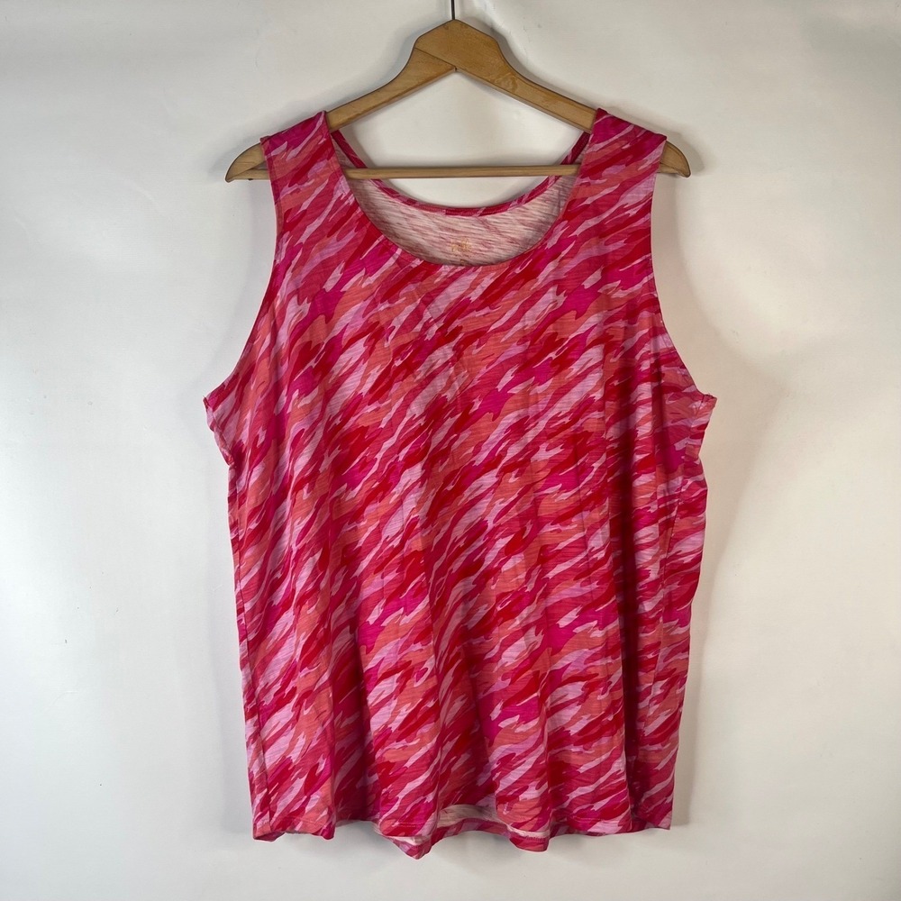 Belle by Kim Gravel Tank Top Women 2X Pink Red Abstract Slub Knit Scoop Neck